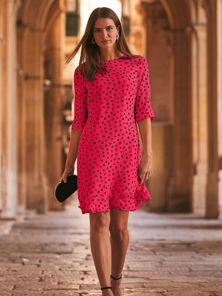 Sosandar Red Spot Spot Ruffle Hem Shift Dress - Image 5 of 5