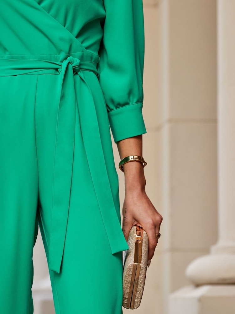 Sosandar Green Tailored Tie Waist Formal Jumpsuit - Image 5 of 5