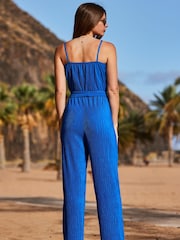 Sosandar Blue Plisse Jumpsuit - Image 2 of 4