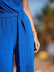 Sosandar Blue Plisse Jumpsuit - Image 4 of 4