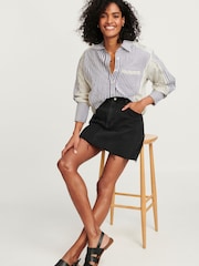 Black Denim Raw Hem 100% Cotton Mini Skirt - Image 4 of 6