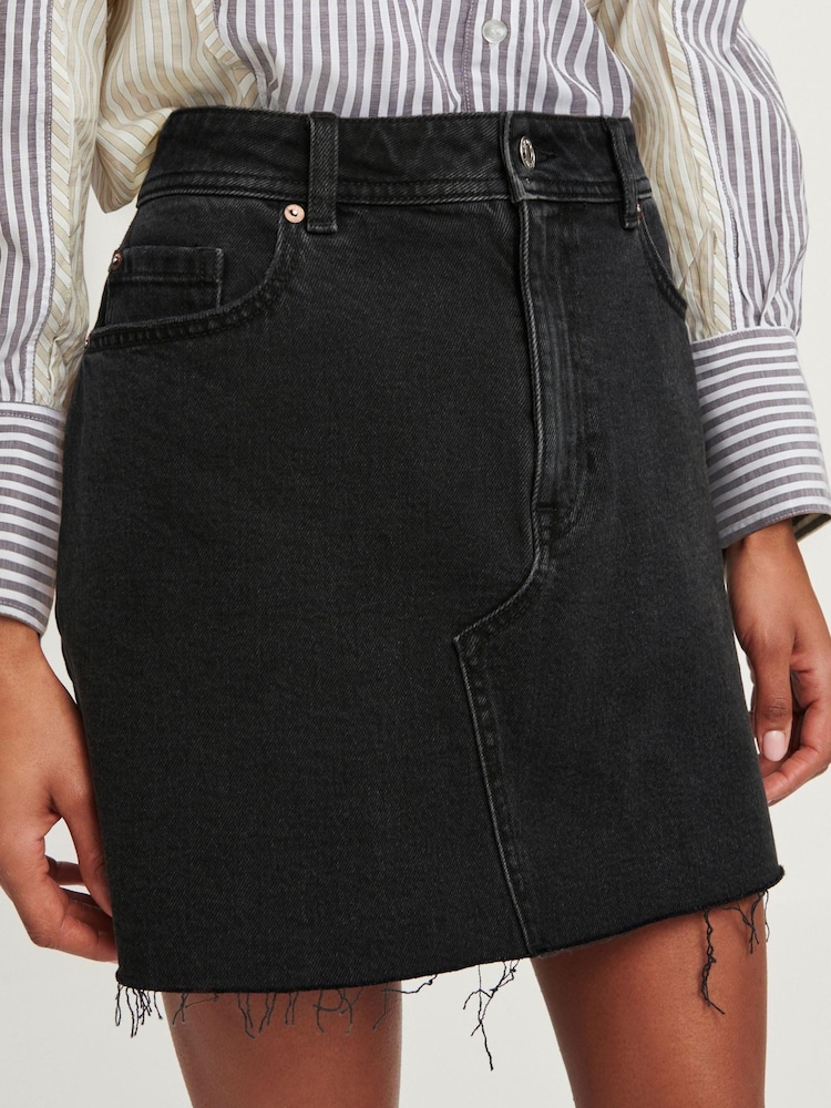 Black Denim Raw Hem 100% Cotton Mini Skirt - Image 6 of 6