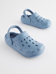 Pale Blue Faux Fur Lined Clog Slippers - Image 1 of 6