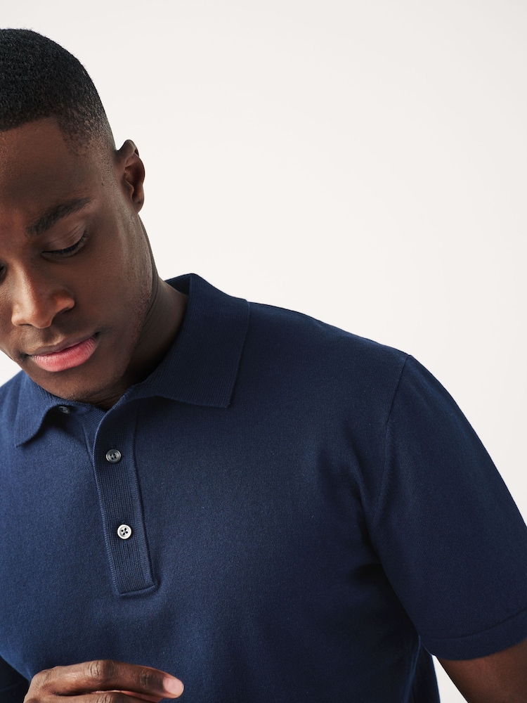 Bleu marine - Slim Fit (Slim Fit) - Cotton Rich Short Sleeve Knit Polo Shirt - Image 3 of 5