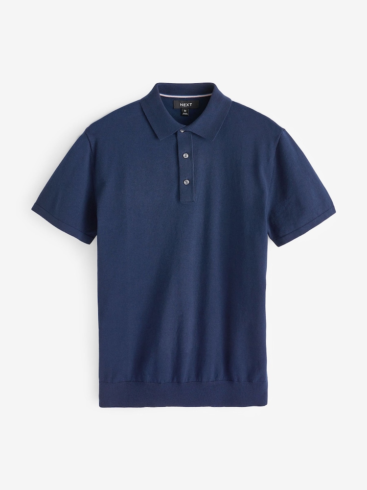Bleu marine - Slim Fit (Slim Fit) - Cotton Rich Short Sleeve Knit Polo Shirt - Image 4 of 5
