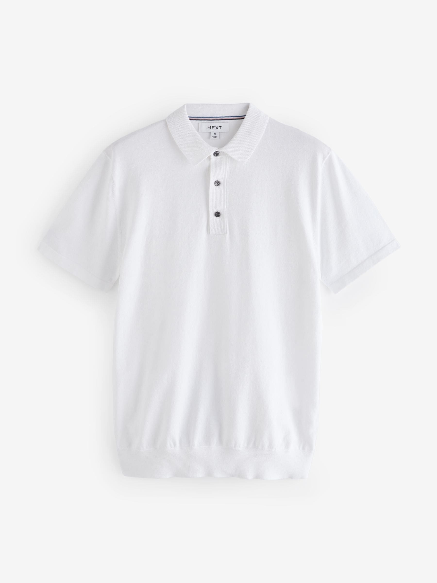 Buy White Slim Fit Cotton Rich Short Sleeve Knit Polo Shirt