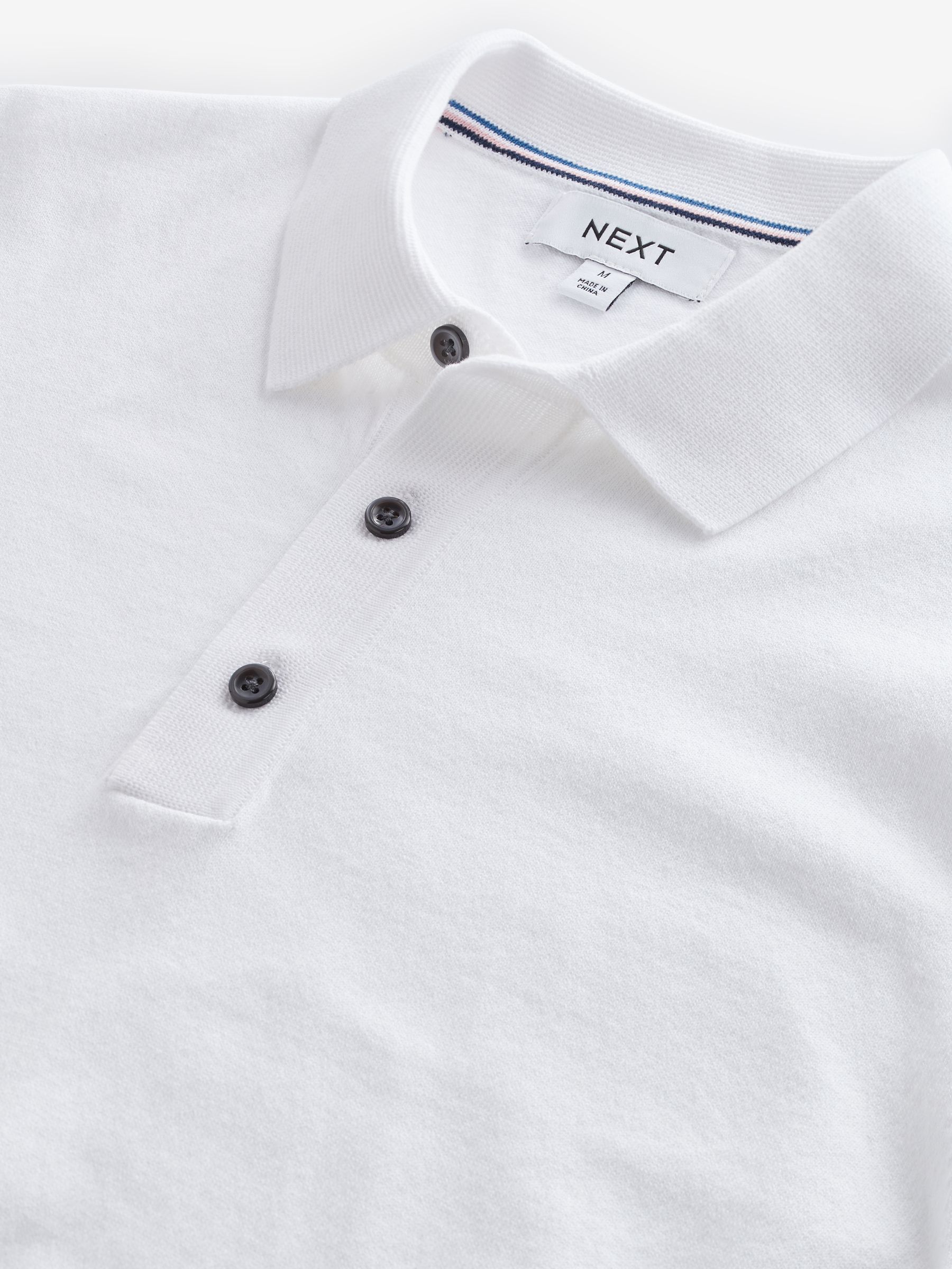 Buy White Slim Fit Cotton Rich Short Sleeve Knit Polo Shirt