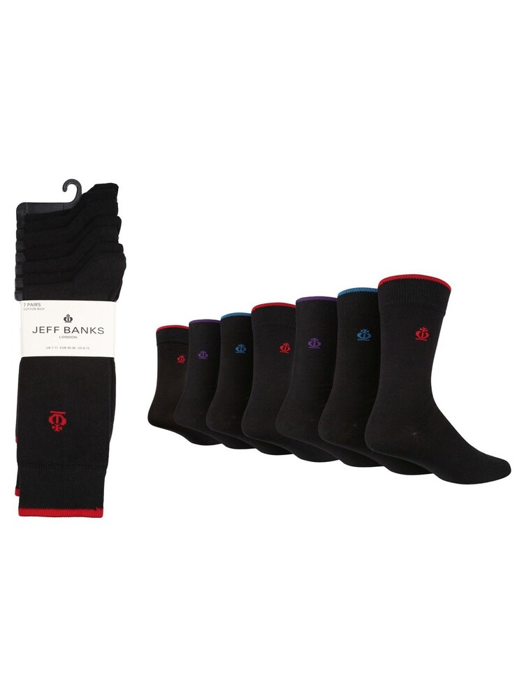 Jeff Banks Black Classic Crown Detail Everyday Socks 7 Pack - Image 1 of 4