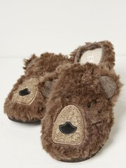 FatFace Brown Grizzly Bear Slippers - Image 2 of 4