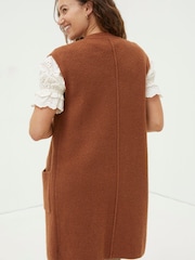 FatFace Brown Lexi Long Sleeveless Cardigan - Image 2 of 5