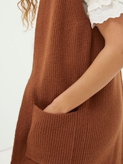 FatFace Brown Lexi Long Sleeveless Cardigan - Image 3 of 5