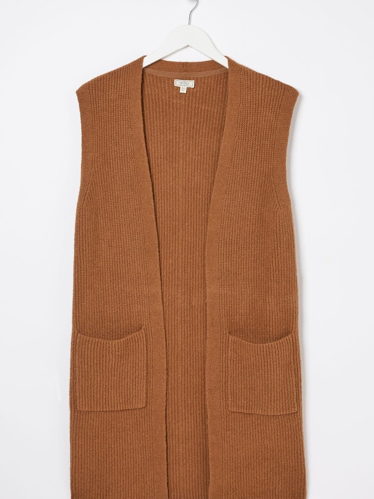 FatFace Brown Lexi Long Sleeveless Cardigan - Image 5 of 5