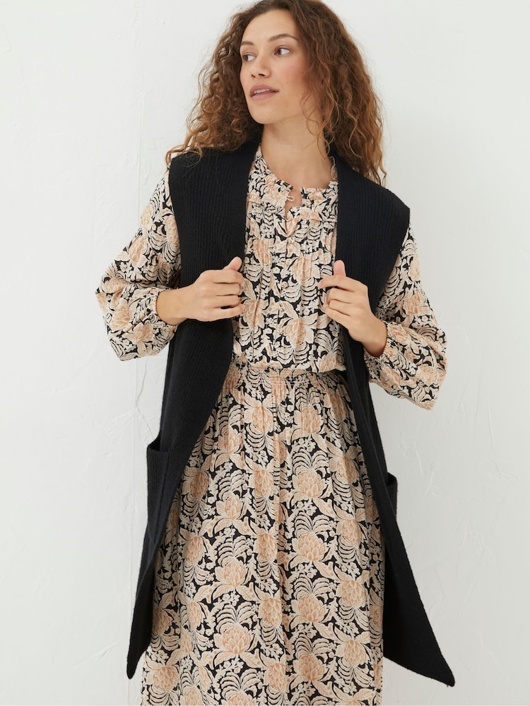 FatFace Black Lexi Long Sleeveless Cardigan - Image 1 of 5