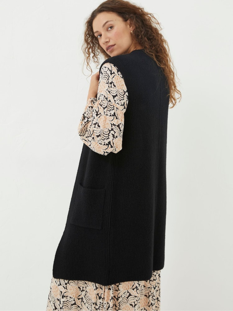 FatFace Black Lexi Long Sleeveless Cardigan - Image 2 of 5
