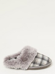 FatFace Grey Maia Check Mule Slippers - Image 1 of 4