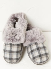 FatFace Grey Maia Check Mule Slippers - Image 2 of 4