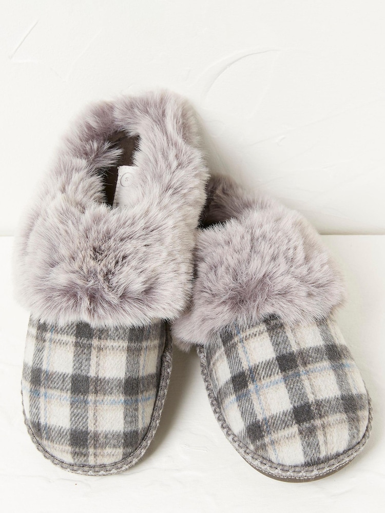 FatFace Grey Maia Check Mule Slippers - Image 2 of 4