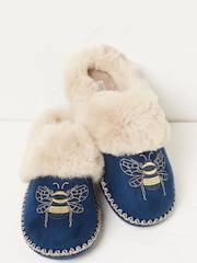FatFace Blue Maia Bee Embroidery Mule Slippers - Image 2 of 4