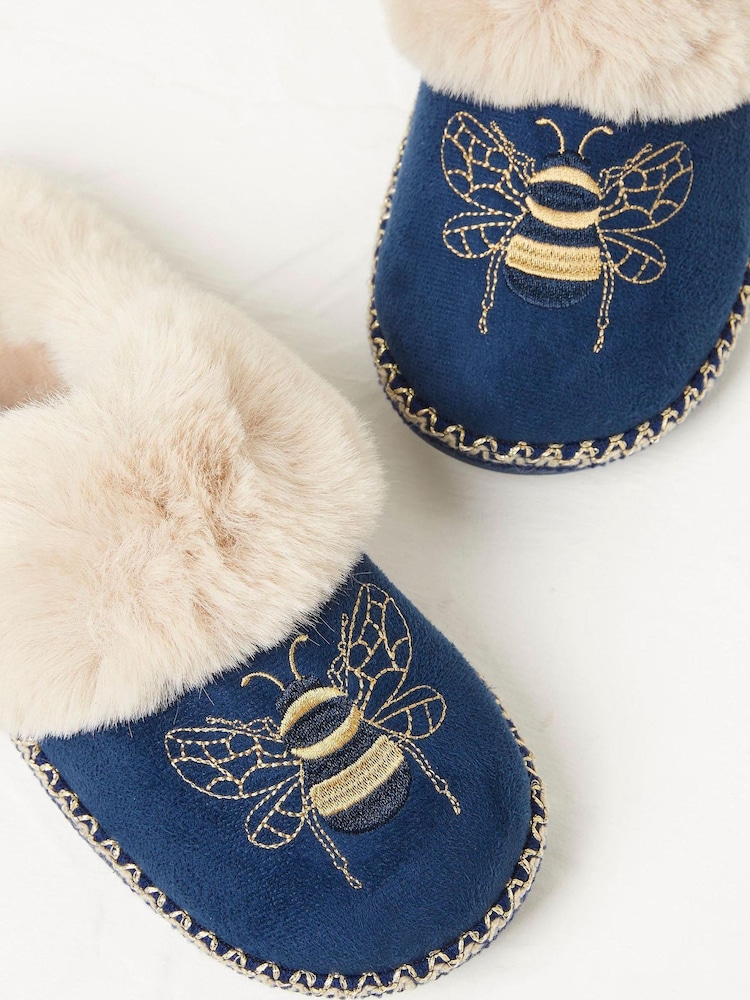 FatFace Blue Maia Bee Embroidery Mule Slippers - Image 4 of 4 FatFace Blue Maia Bee Embroidery Mule Slippers - Image 4 of 4