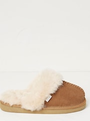 FatFace Brown Steph Sheepskin Mule Slippers - Image 1 of 4