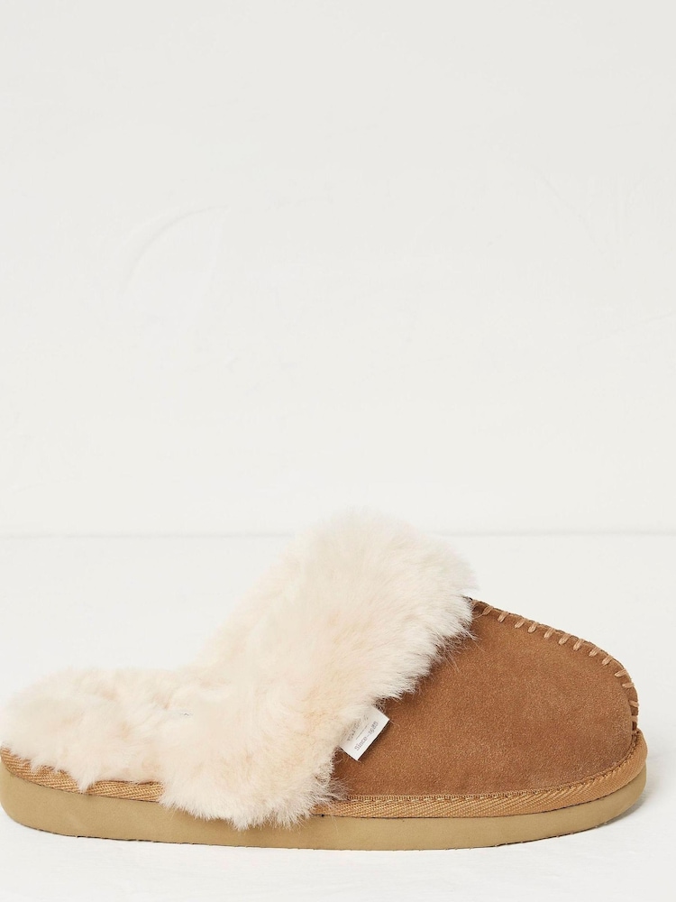 FatFace Brown Steph Sheepskin Mule Slippers - Image 1 of 4
