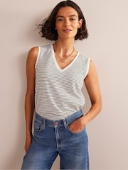 Boden Cream Regular V-Neck Slub 100% Cotton Vest - Image 1 of 5
