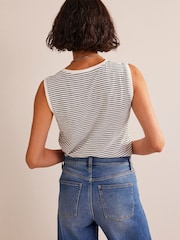 Boden Cream Regular V-Neck Slub 100% Cotton Vest - Image 2 of 5