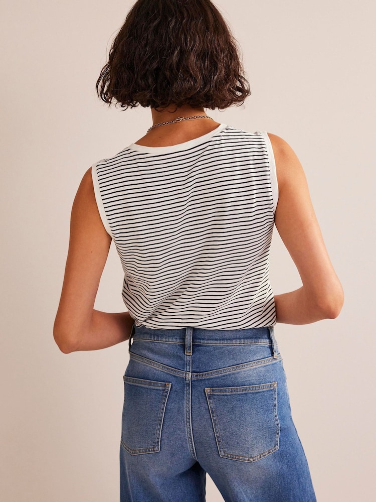 Boden Cream Regular V-Neck Slub 100% Cotton Vest - Image 2 of 5