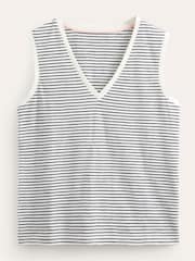 Boden Cream Regular V-Neck Slub 100% Cotton Vest - Image 5 of 5