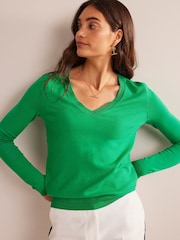 Boden Green V-Neck Catriona Cotton Jumper - Image 1 of 6