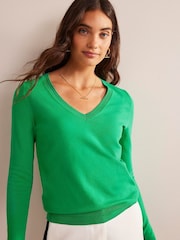Boden Green V-Neck Catriona Cotton Jumper - Image 3 of 6
