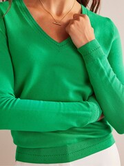 Boden Green V-Neck Catriona Cotton Jumper - Image 4 of 6