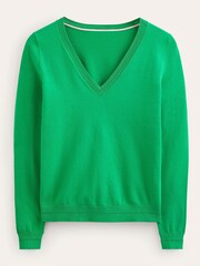 Boden Green V-Neck Catriona Cotton Jumper - Image 5 of 6