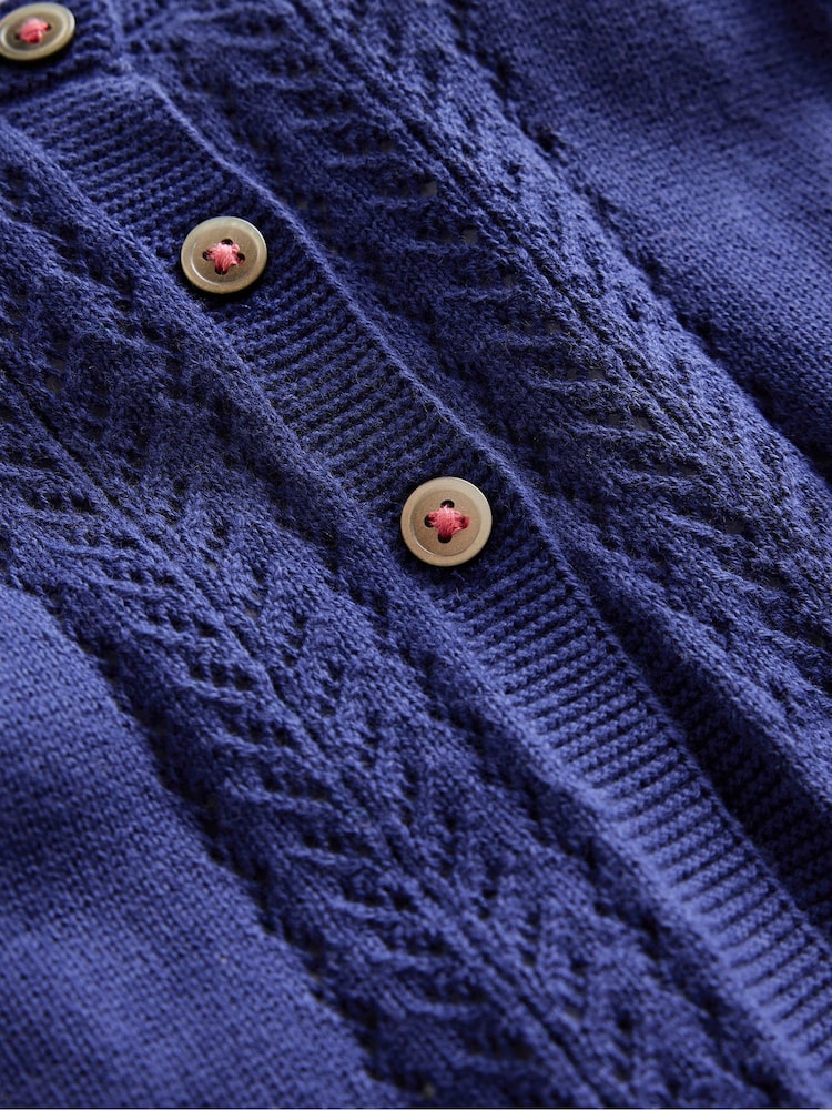 Boden Blue Pointelle 100% Cotton Cardigan - Image 3 of 3 Boden Blue Pointelle 100% Cotton Cardigan - Image 3 of 3