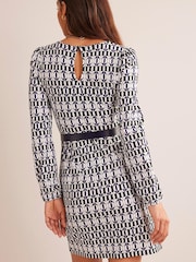 Boden Black/White Wrap-Effect Jersey Mini Dress - Image 2 of 6
