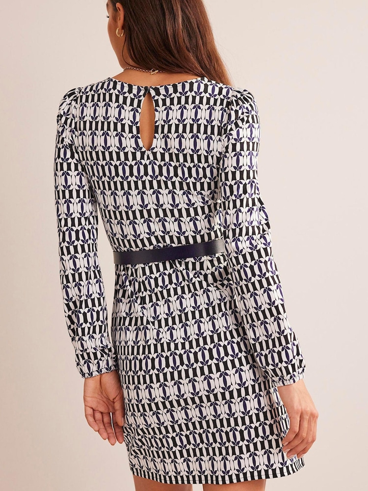 Boden Black/White Wrap-Effect Jersey Mini Dress - Image 2 of 6