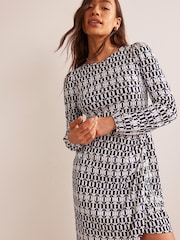 Boden Black/White Wrap-Effect Jersey Mini Dress - Image 3 of 6