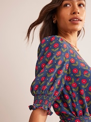 Boden Blue Smock Cuff Crepe Midaxi Dress - Image 4 of 5
