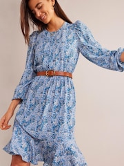 Boden Blue Pleat Detail Pephem Dress - Image 1 of 6