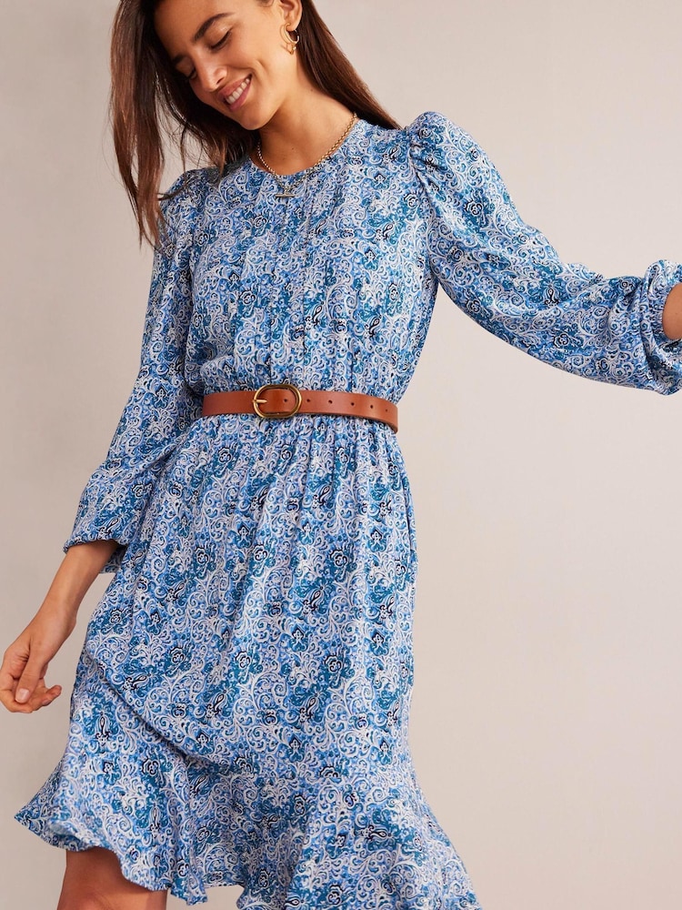 Boden Blue Pleat Detail Pephem Dress - Image 1 of 6