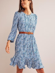 Boden Blue Pleat Detail Pephem Dress - Image 2 of 6