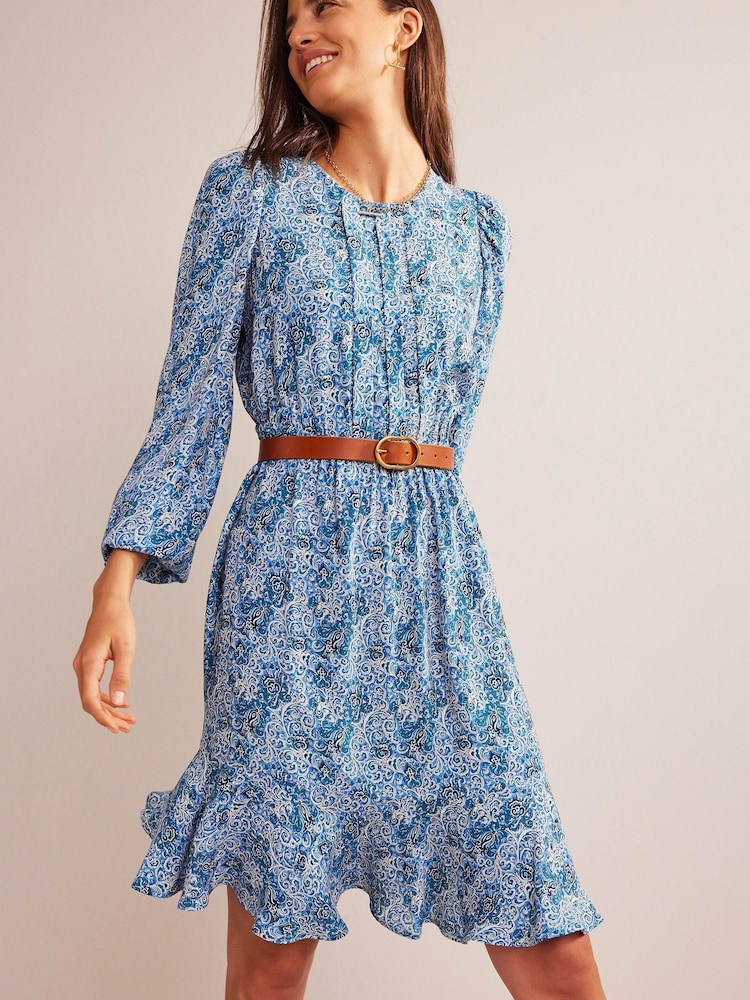 Boden Blue Pleat Detail Pephem Dress - Image 2 of 6