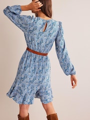Boden Blue Pleat Detail Pephem Dress - Image 3 of 6