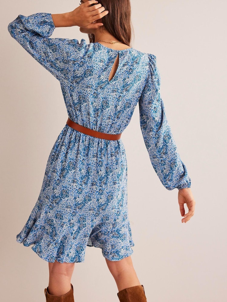 Boden Blue Pleat Detail Pephem Dress - Image 3 of 6