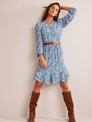 Boden Blue Pleat Detail Pephem Dress - Image 4 of 6