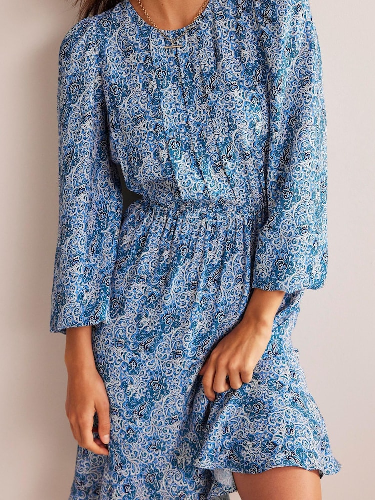 Boden Blue Pleat Detail Pephem Dress - Image 5 of 6