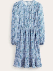 Boden Blue Pleat Detail Pephem Dress - Image 6 of 6