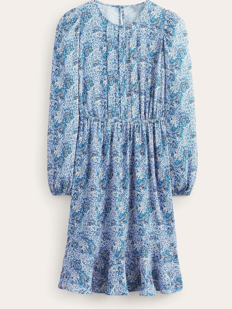 Boden Blue Pleat Detail Pephem Dress - Image 6 of 6