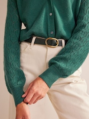 Boden Green Pointelle V-Neck Cardigan - Image 3 of 4