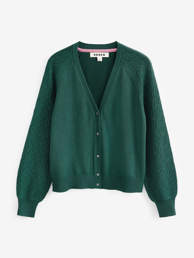 Boden Green Pointelle V-Neck Cardigan - Image 4 of 4